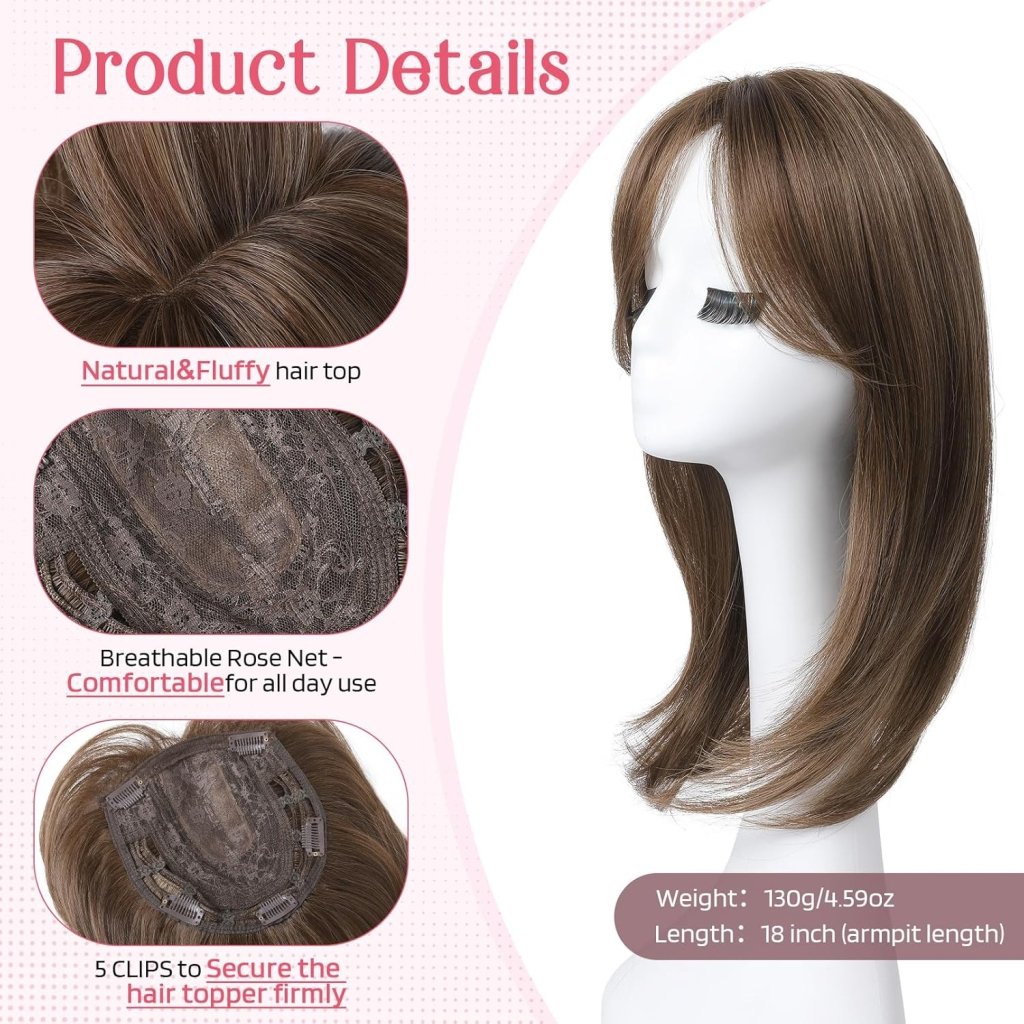Short Layered Hair Topper with Bangs for Women with Thinning Hair 14 Inch 100% Human Hair Wigs Piece