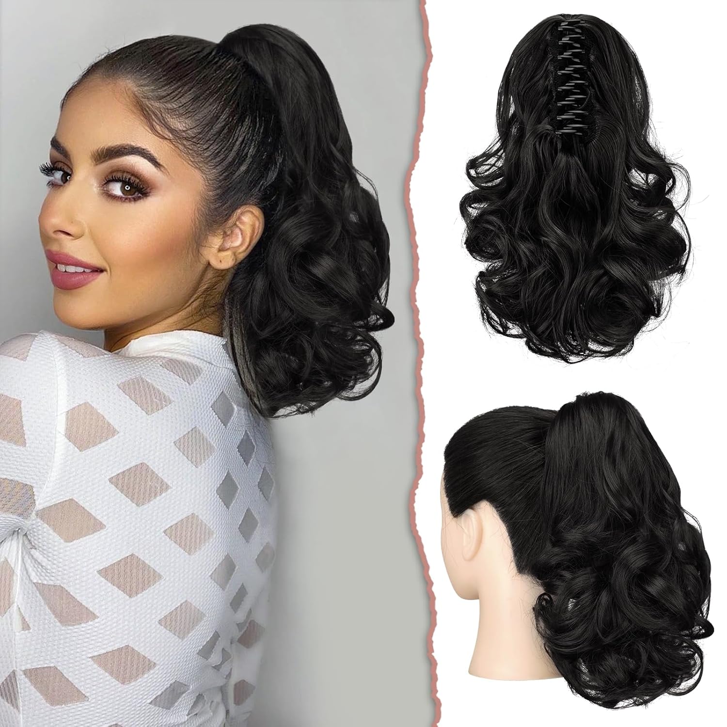 13" Ponytail Extension Long Clip in Claw Hair Extension Human Hair Wig piece