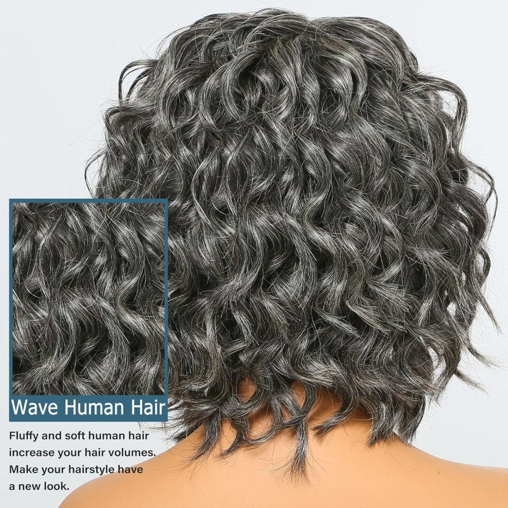 Salt And Pepper Human Hair Wigs Water Wave Grey Lace Front Wigs Short Bob Wig for Black Women
