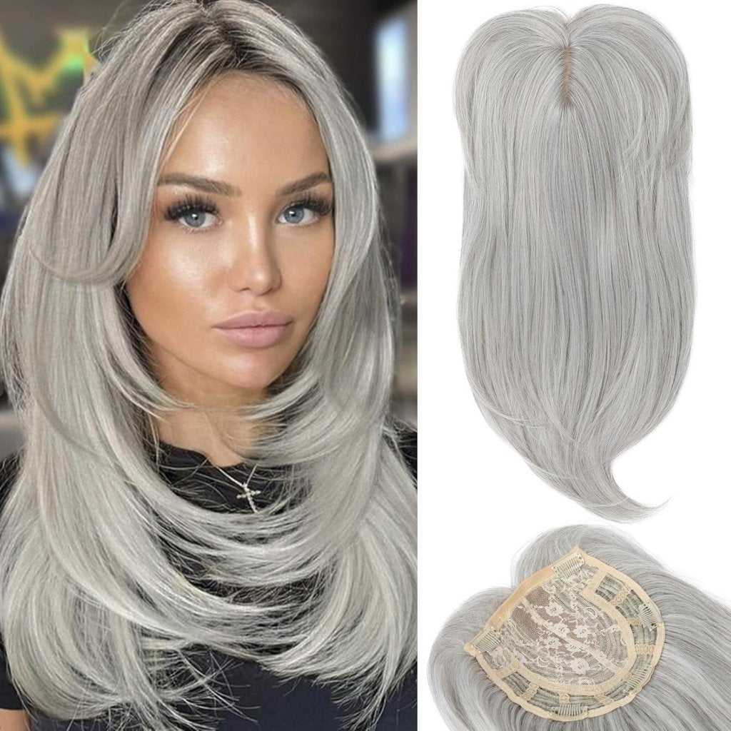 Short Layered Hair Topper with Bangs for Women with Thinning Hair 14 Inch 100% Human Hair Wigs Piece