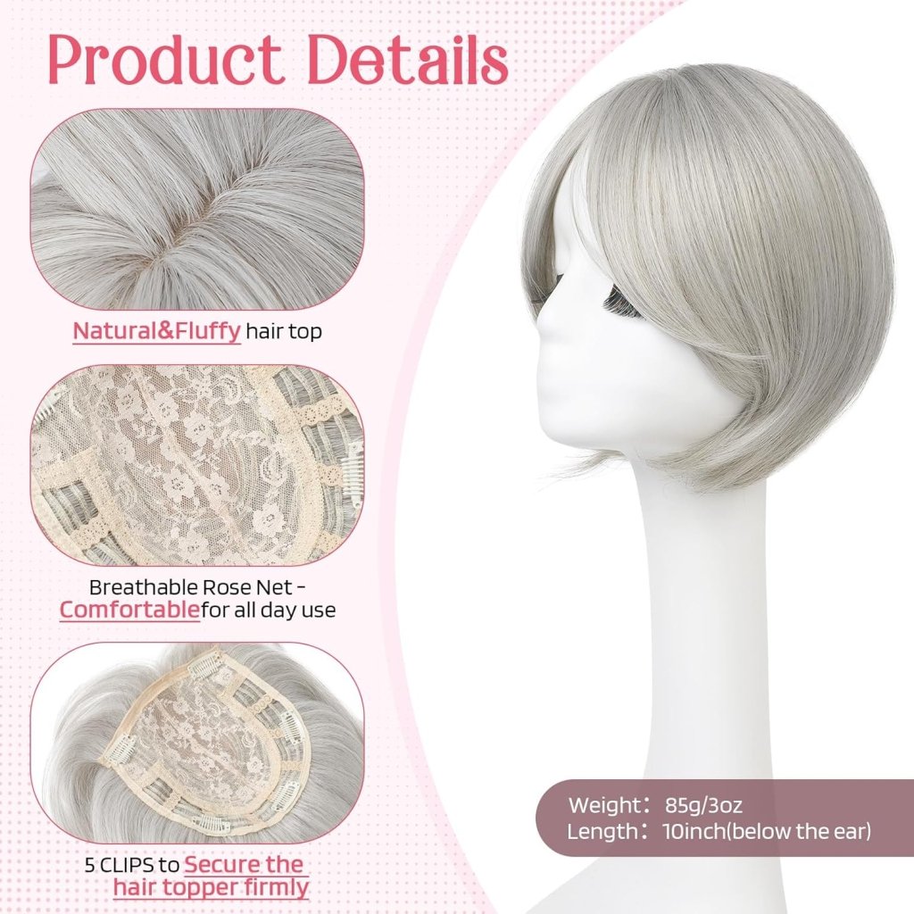 Short Layered Hair Topper with Bangs for Women with Thinning Hair 14 Inch 100% Human Hair Wigs Piece