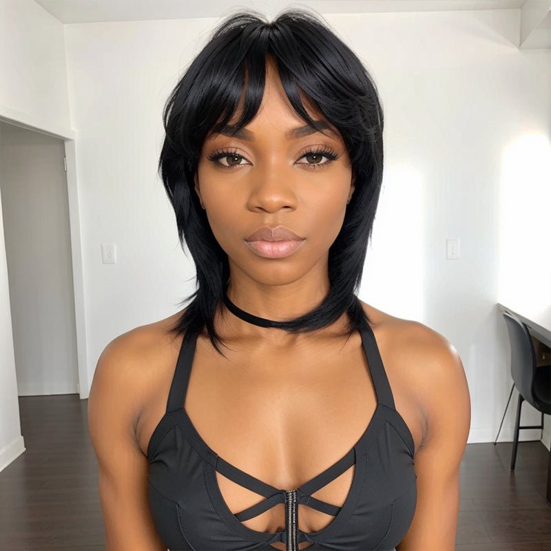 Glueless Pixie Cut 5x5 Lace Closure Wigs Short Straight Bob Wigs With Bangs for Black Women