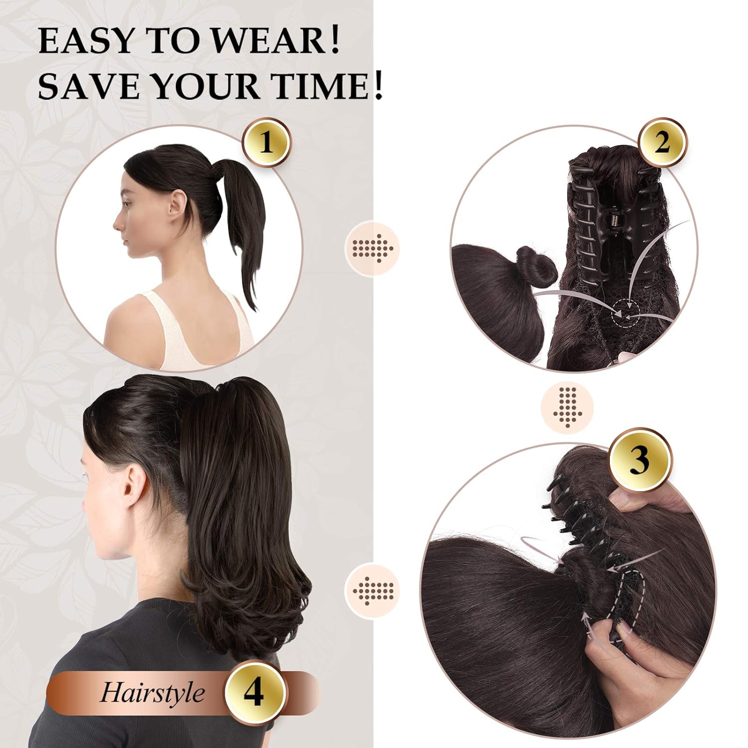 13" Ponytail Extension Long Clip in Claw Hair Extension Human Hair Wig piece