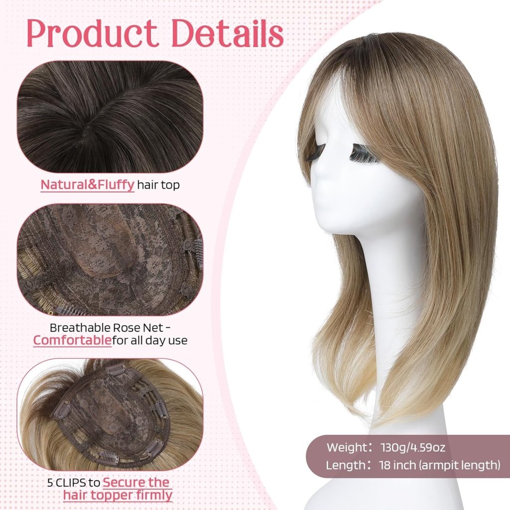 Short Layered Hair Topper with Bangs for Women with Thinning Hair 14 Inch 100% Human Hair Wigs Piece