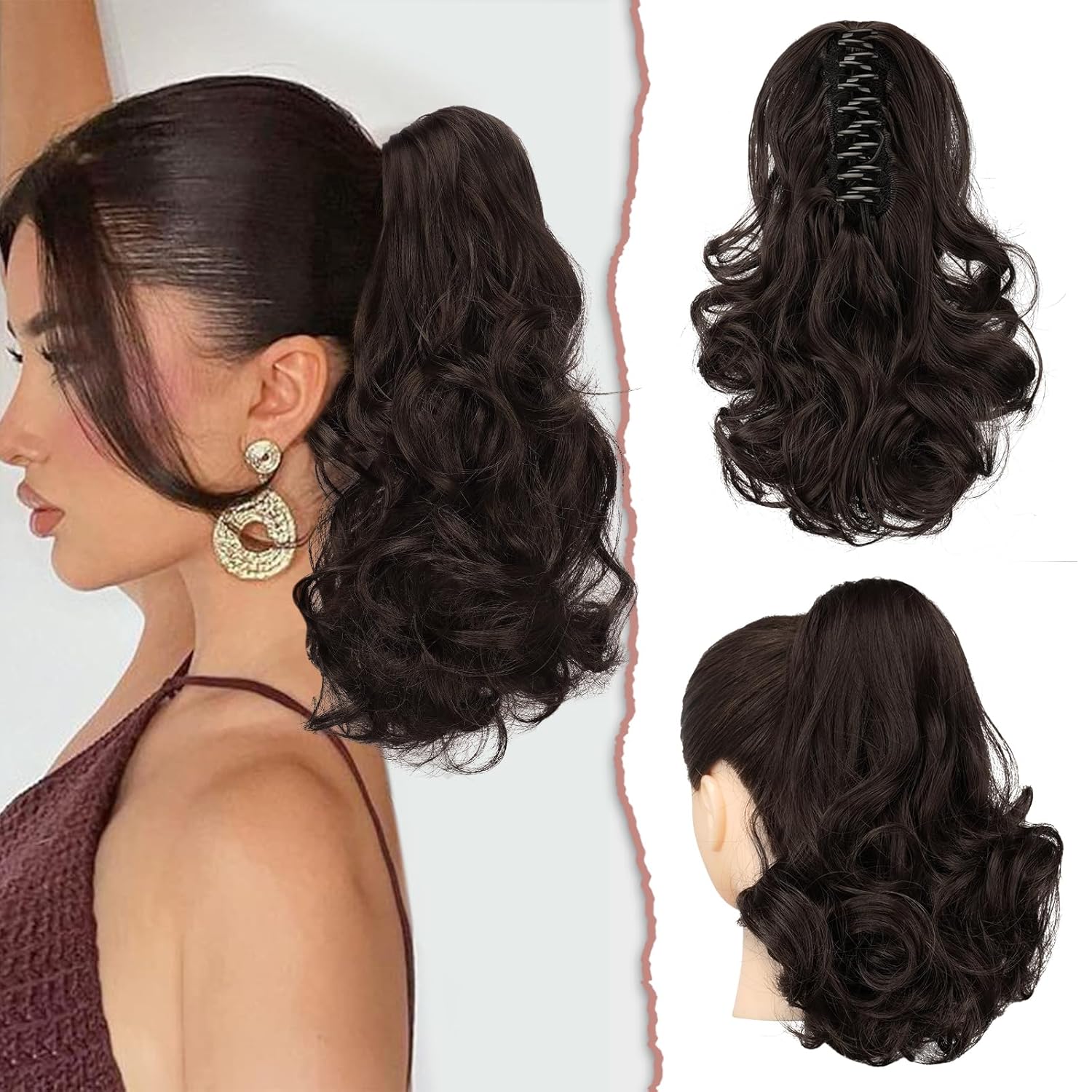 13" Ponytail Extension Long Clip in Claw Hair Extension Human Hair Wig piece