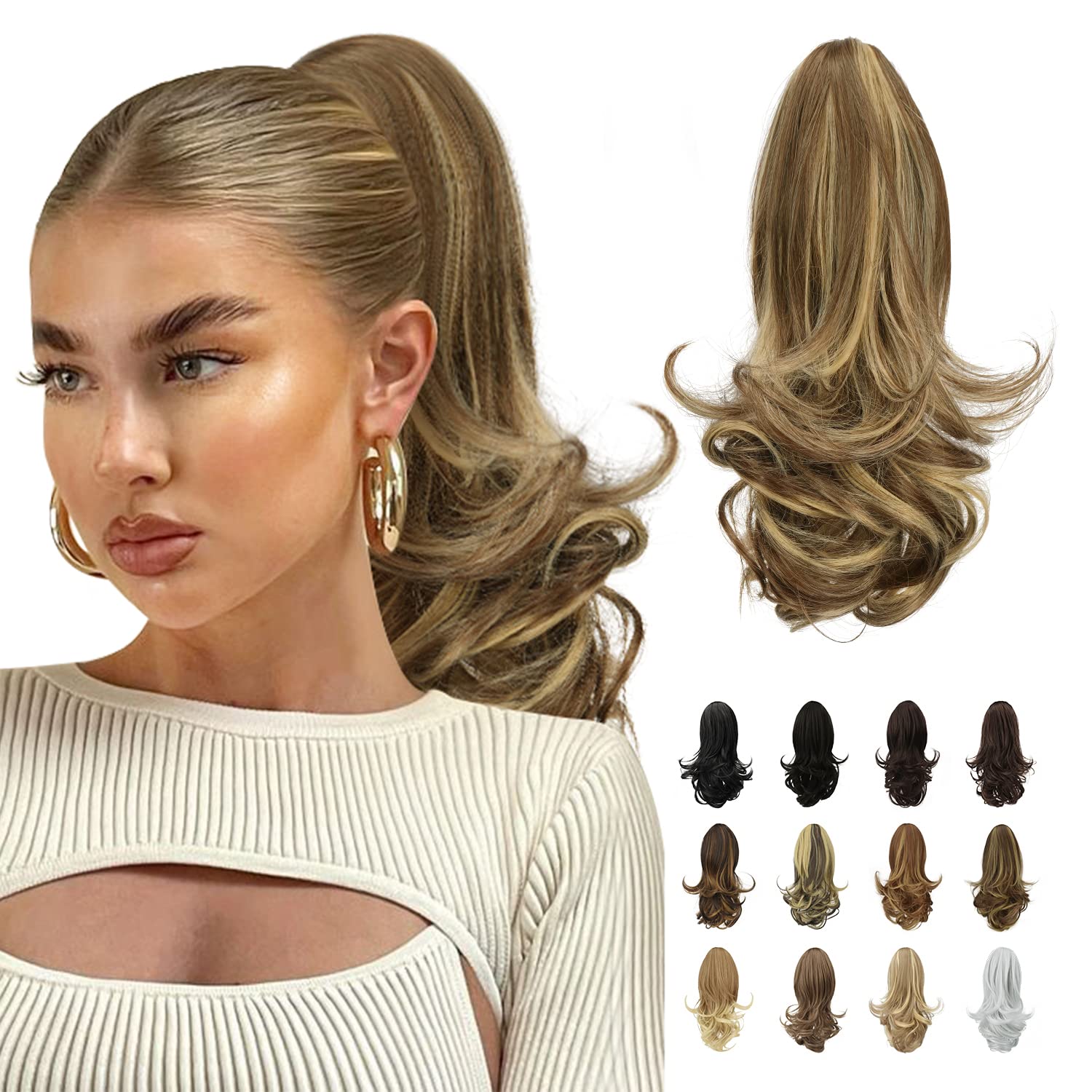 13" Ponytail Extension Long Clip in Claw Hair Extension Human Hair Wig piece