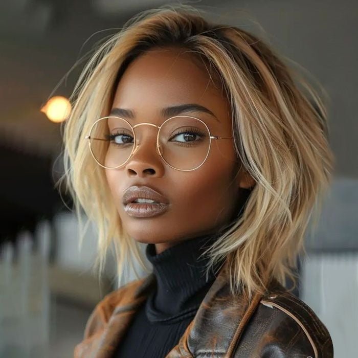 613 Blonde Layered Cut Wavy Bob 13x4 Lace Wig Human Hair Wigs