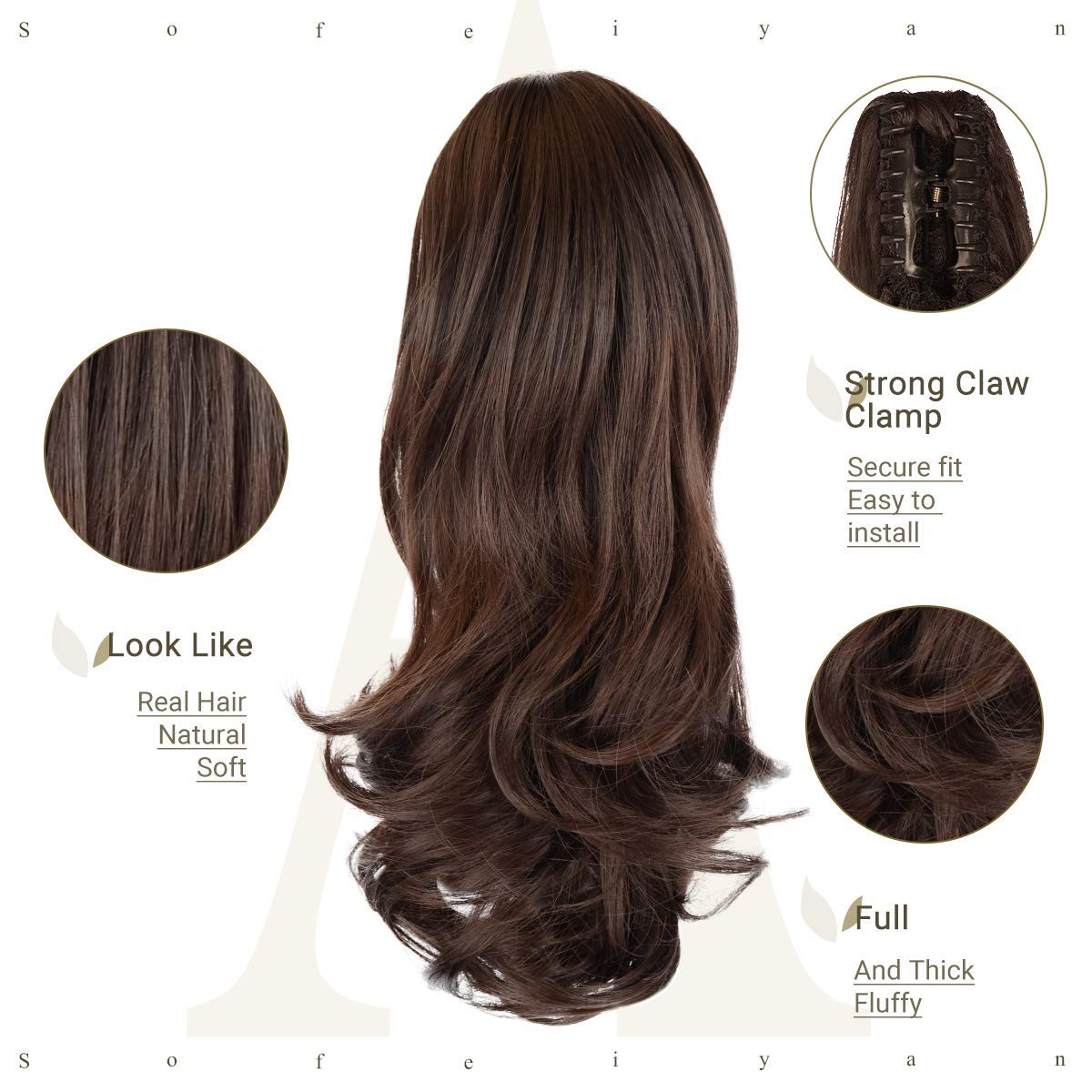 13" Ponytail Extension Long Clip in Claw Hair Extension Human Hair Wig piece