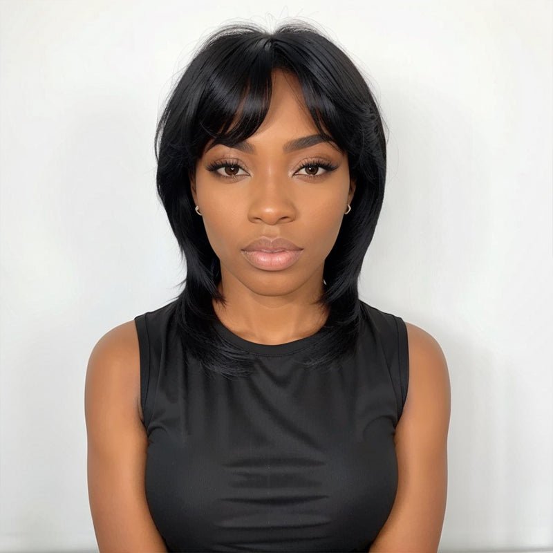 Glueless Pixie Cut 5x5 Lace Closure Wigs Short Straight Bob Wigs With Bangs for Black Women