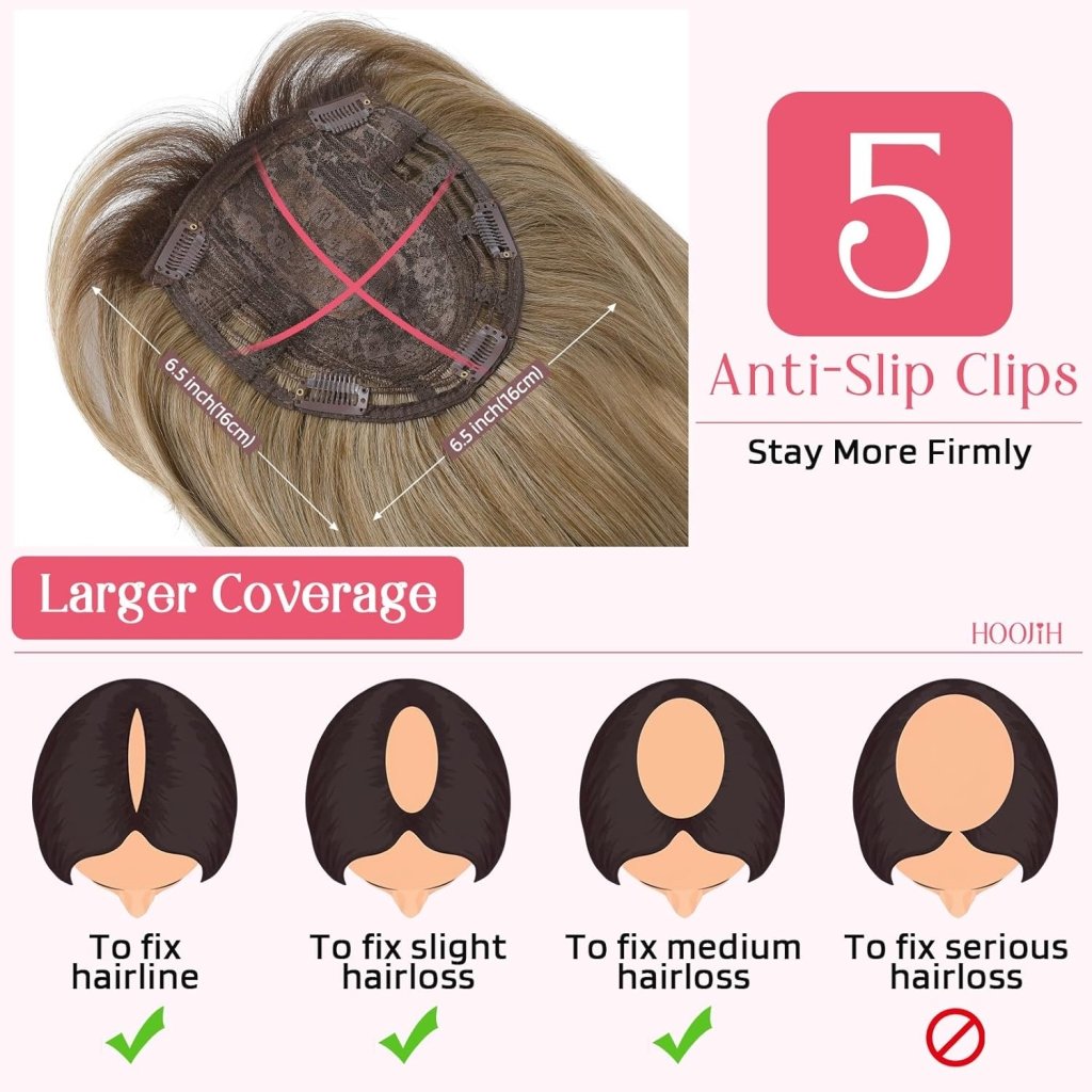 Short Layered Hair Topper with Bangs for Women with Thinning Hair 14 Inch 100% Human Hair Wigs Piece
