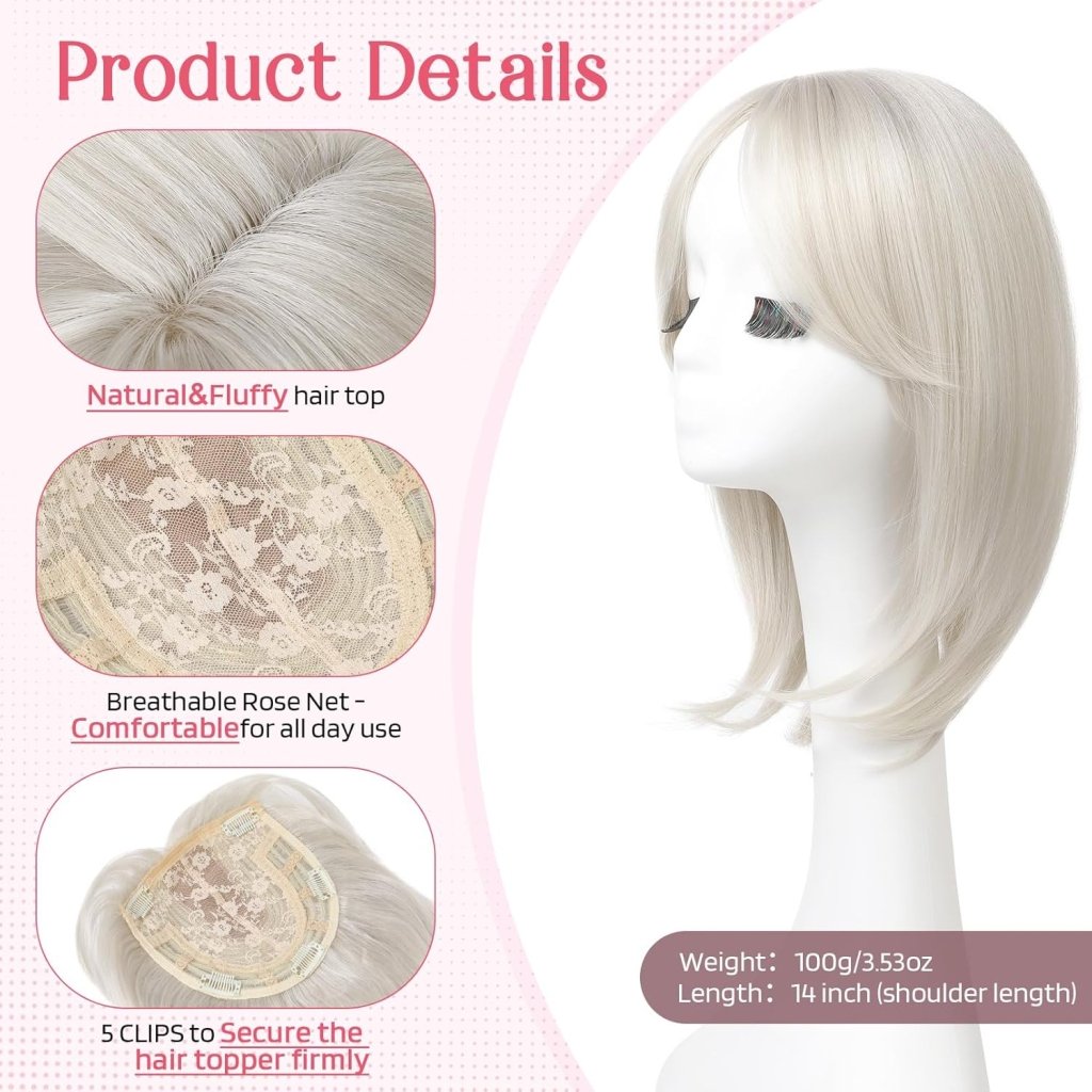 Short Layered Hair Topper with Bangs for Women with Thinning Hair 14 Inch 100% Human Hair Wigs Piece