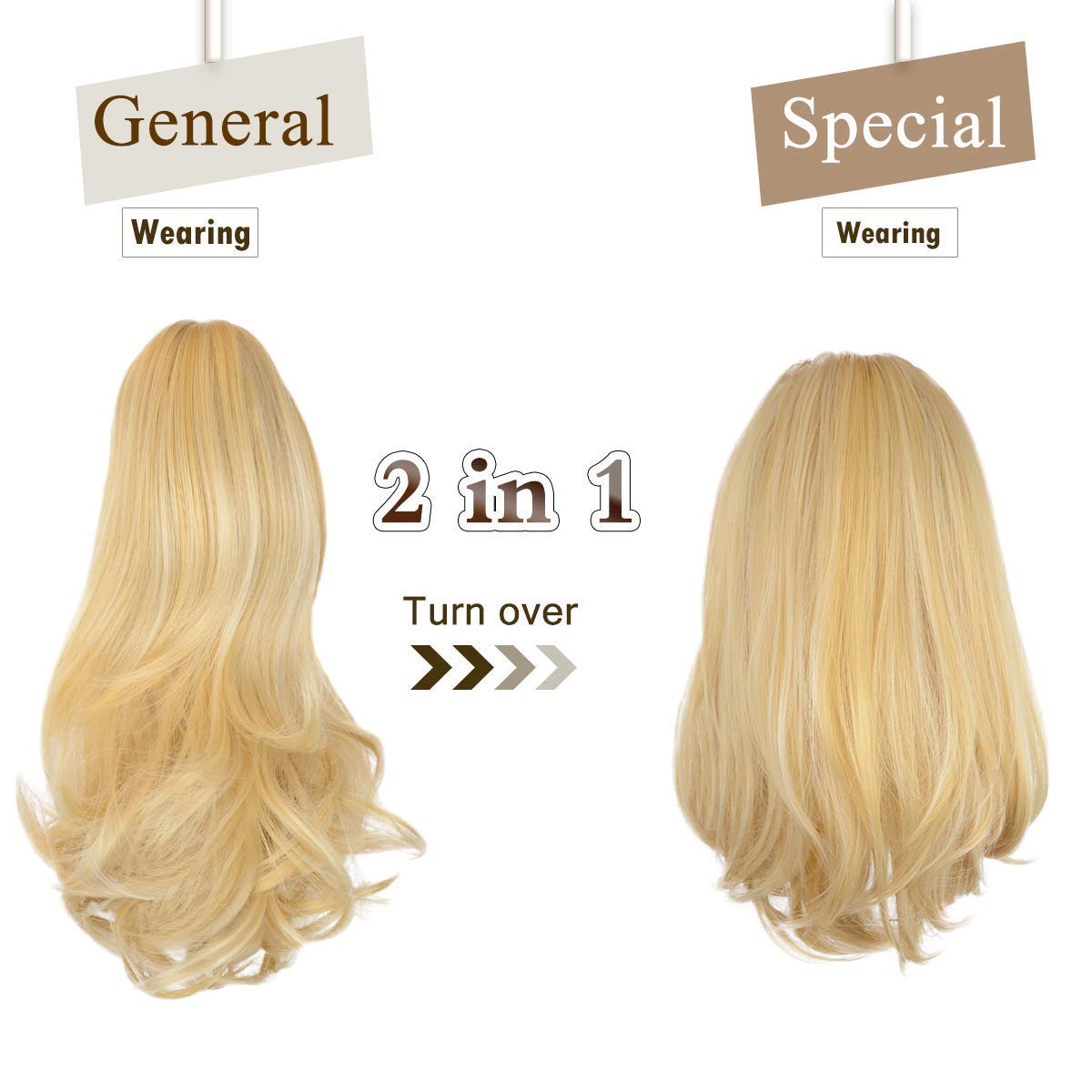 13" Ponytail Extension Long Clip in Claw Hair Extension Human Hair Wig piece