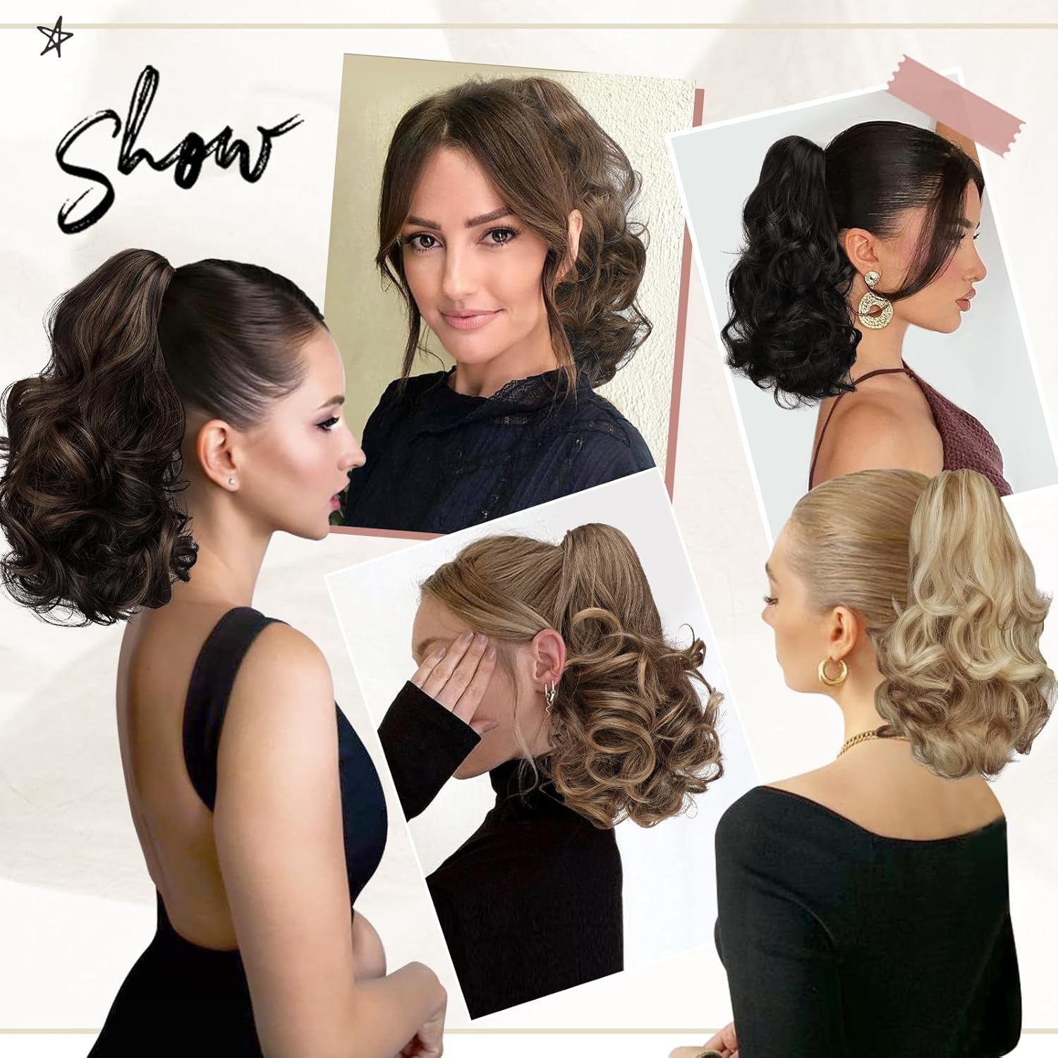 13" Ponytail Extension Long Clip in Claw Hair Extension Human Hair Wig piece