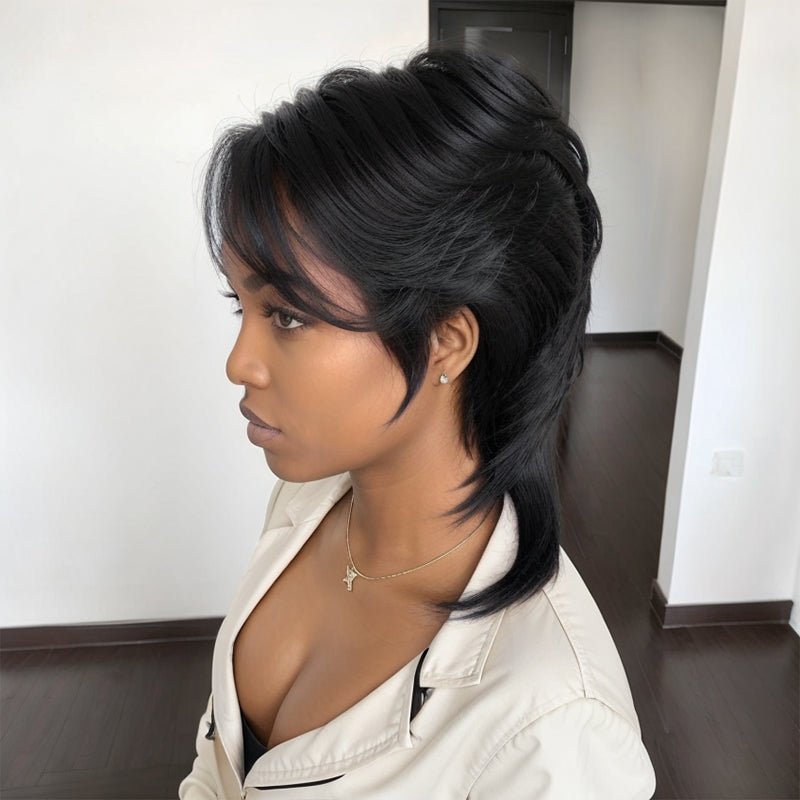 Glueless Pixie Cut 5x5 Lace Closure Wigs Short Straight Bob Wigs With Bangs for Black Women