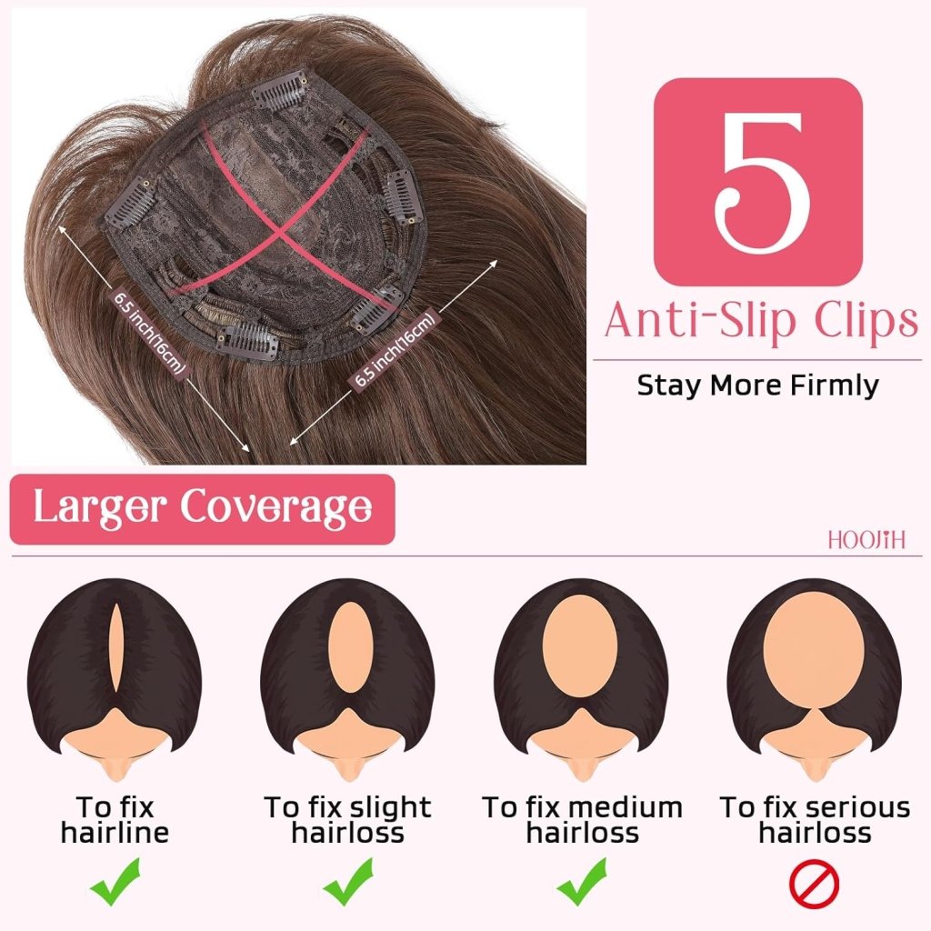Short Layered Hair Topper with Bangs for Women with Thinning Hair 14 Inch 100% Human Hair Wigs Piece
