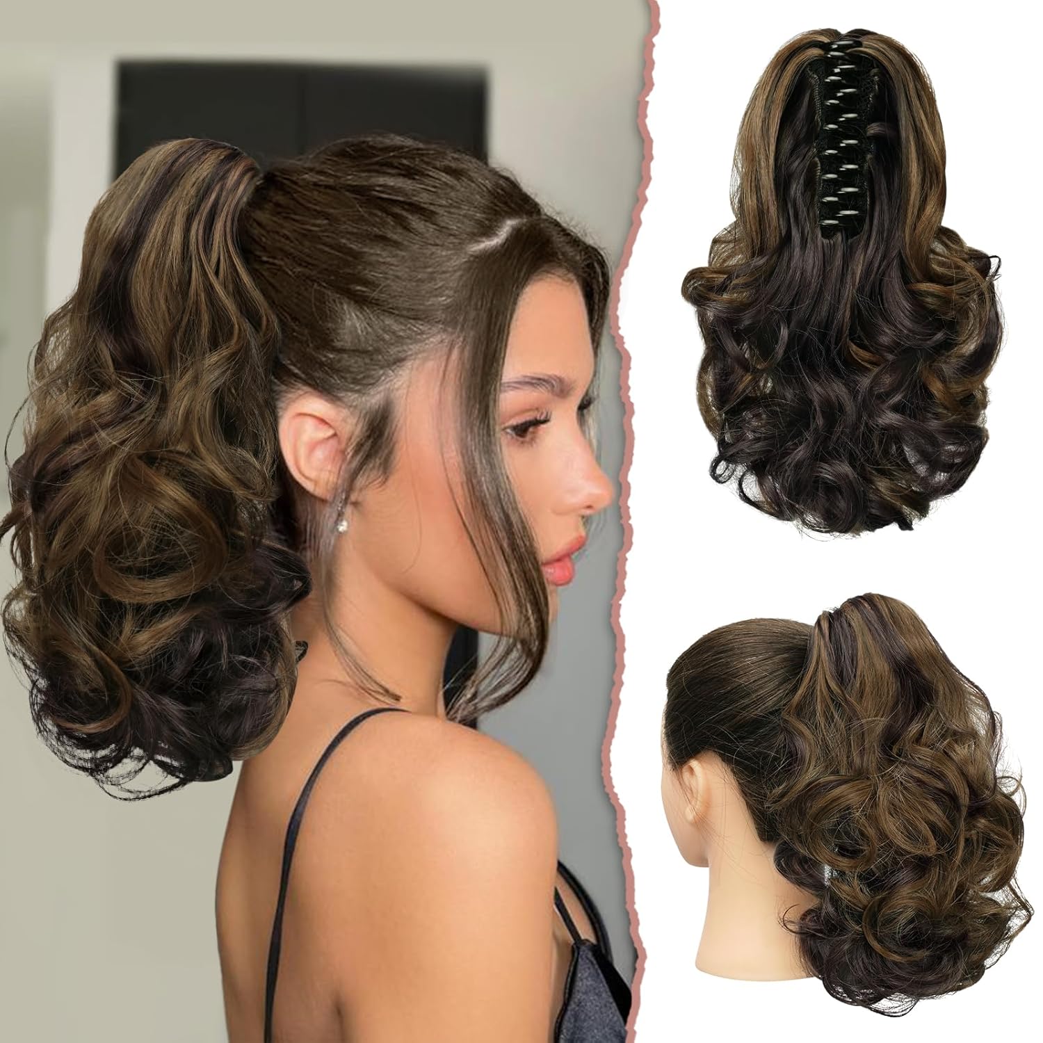 13" Ponytail Extension Long Clip in Claw Hair Extension Human Hair Wig piece