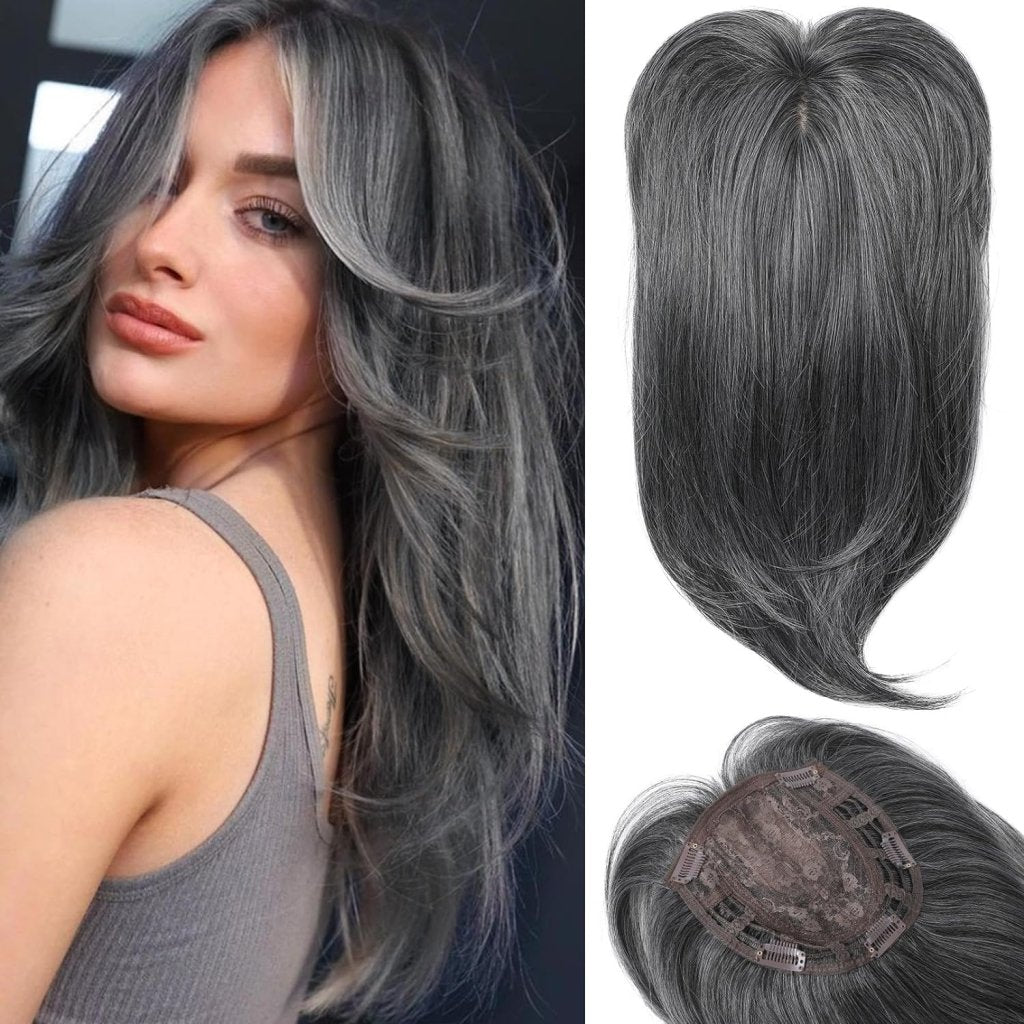 Short Layered Hair Topper with Bangs for Women with Thinning Hair 14 Inch 100% Human Hair Wigs Piece