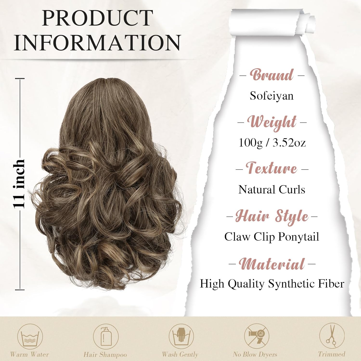 13" Ponytail Extension Long Clip in Claw Hair Extension Human Hair Wig piece