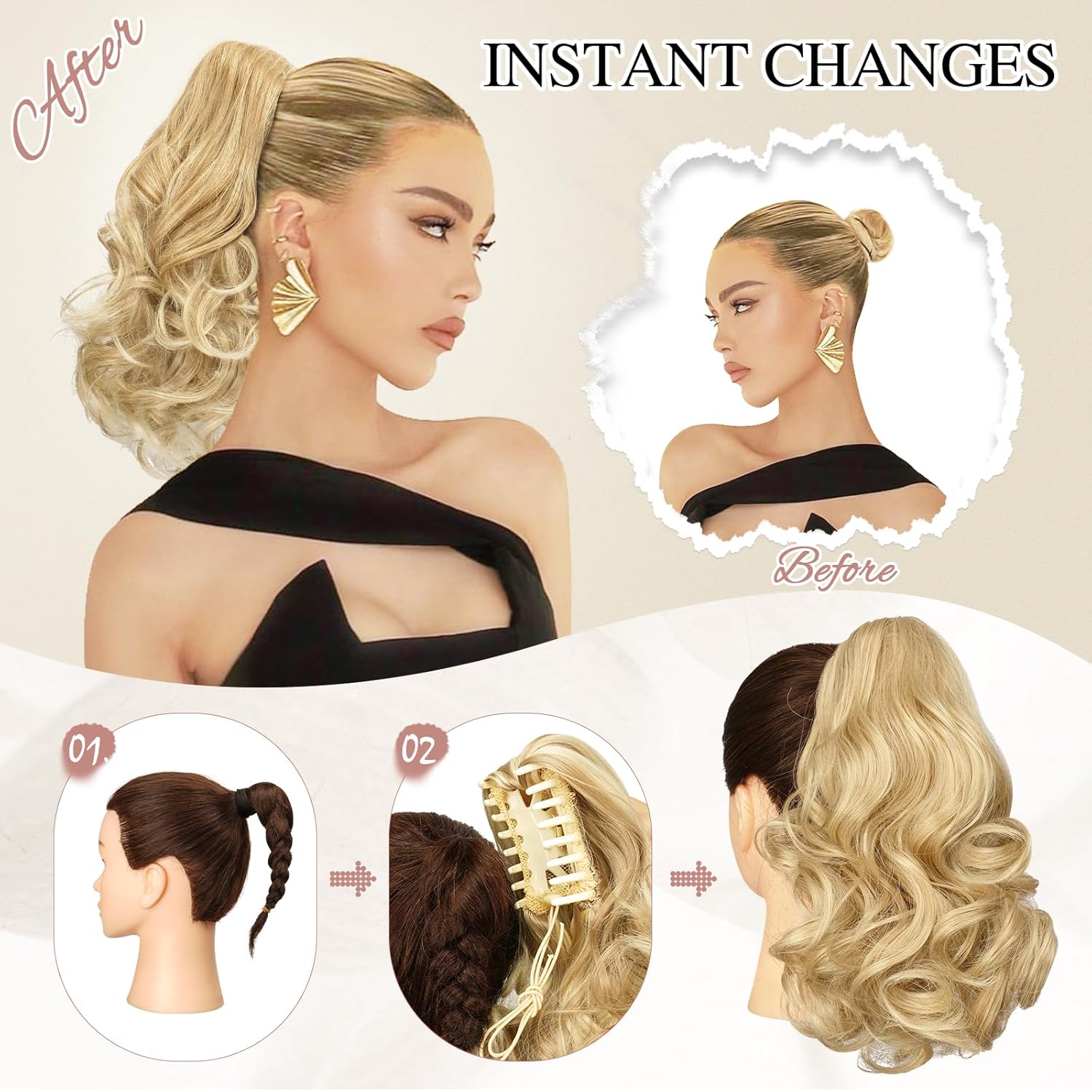 13" Ponytail Extension Long Clip in Claw Hair Extension Human Hair Wig piece