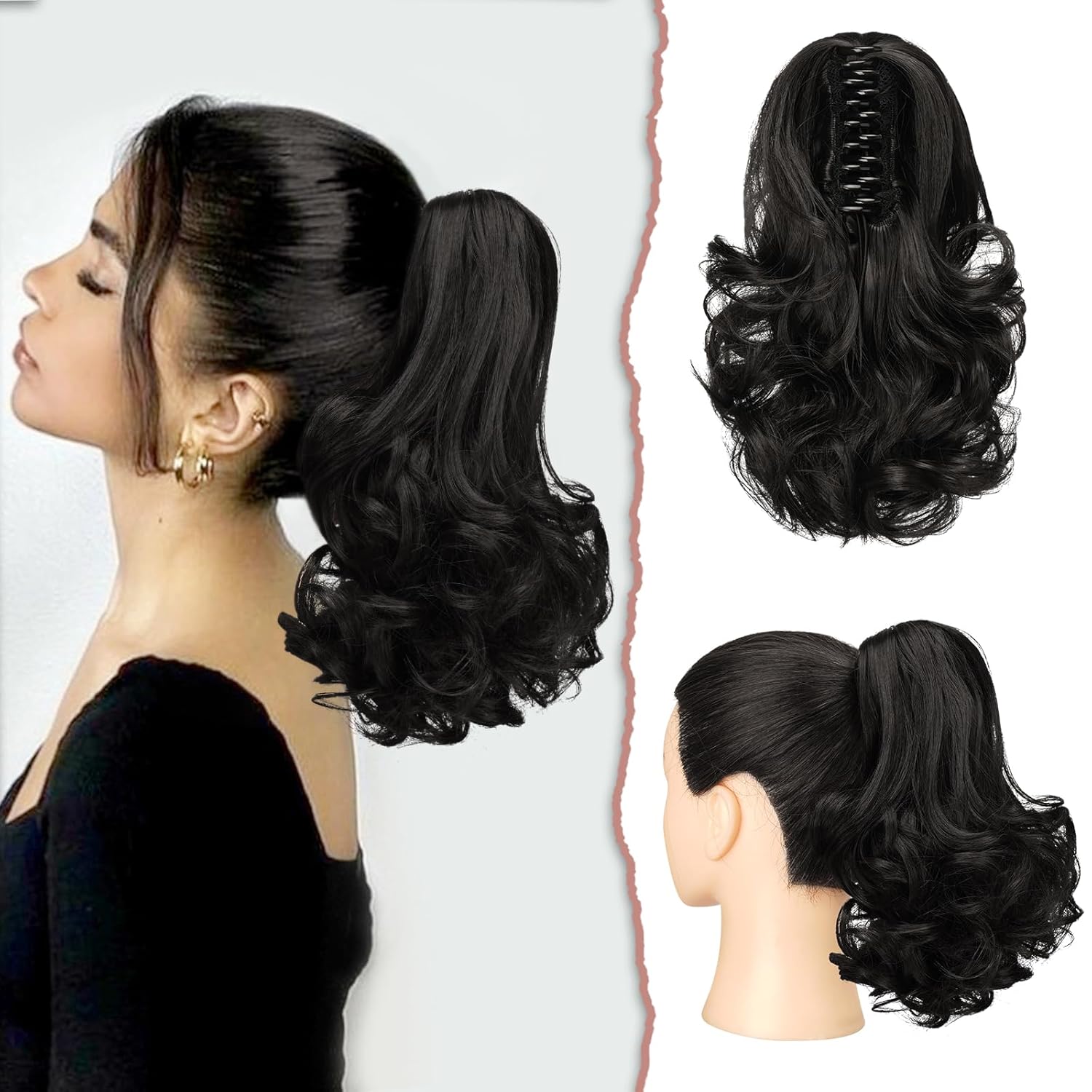 13" Ponytail Extension Long Clip in Claw Hair Extension Human Hair Wig piece