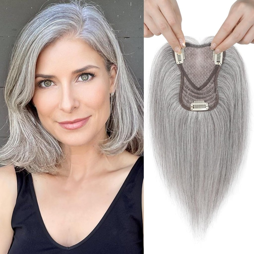 Real Human Hair Topper 10 inch Women Hair Toppers for Thinning Hair Light Grey Wigs