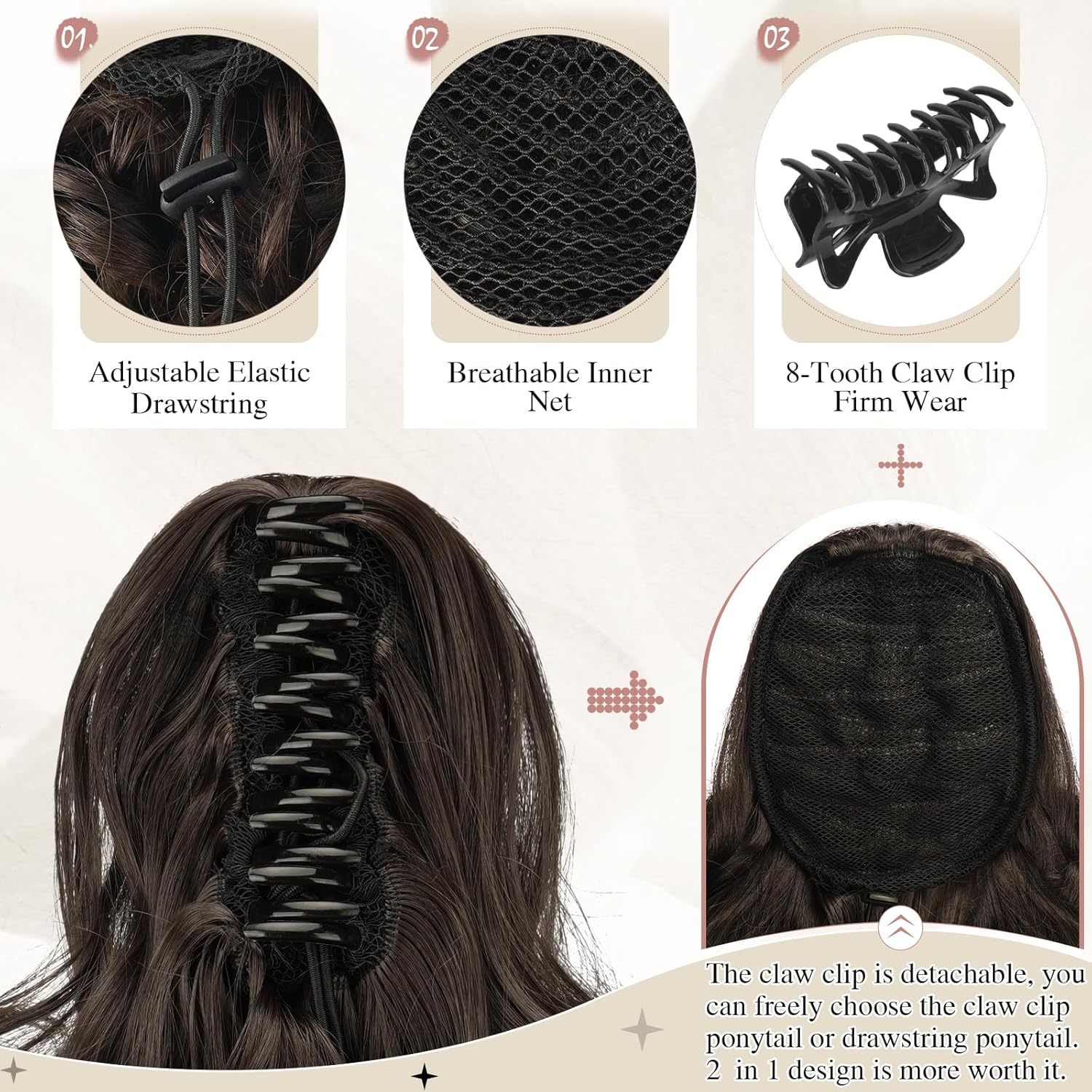 13" Ponytail Extension Long Clip in Claw Hair Extension Human Hair Wig piece
