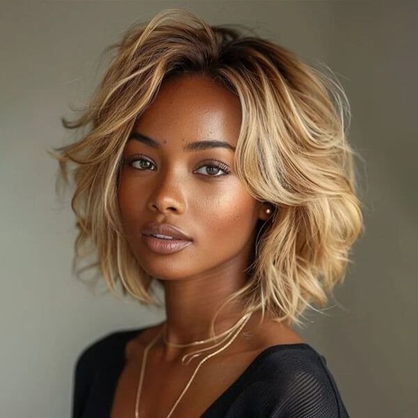 613 Blonde Layered Cut Wavy Bob 13x4 Lace Wig Human Hair Wigs