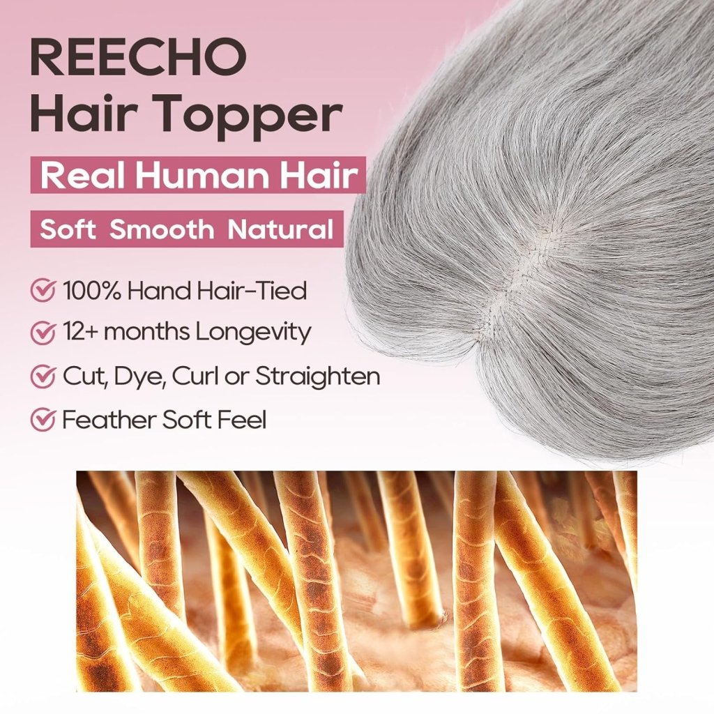 Real Human Hair Topper 10 inch Women Hair Toppers for Thinning Hair Light Grey Wigs