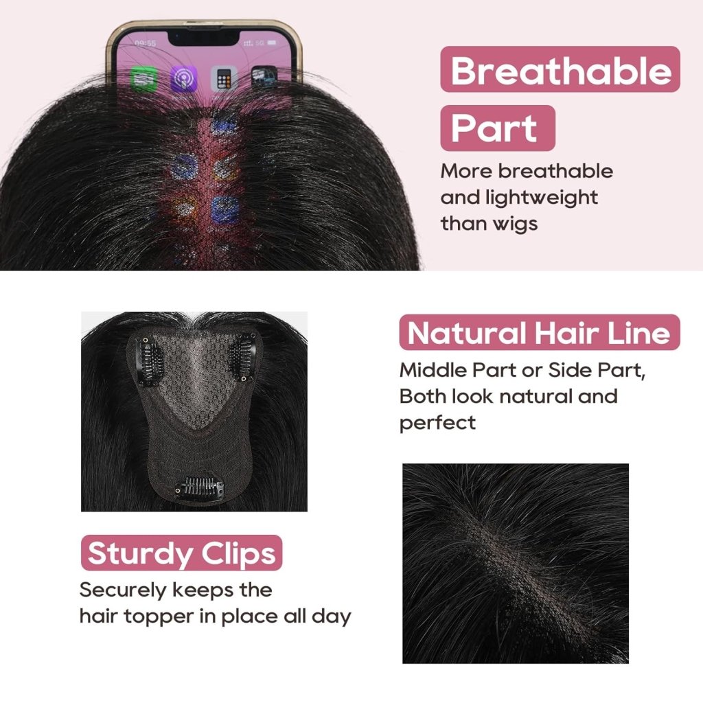 Real Human Hair Topper 10 inch Women Hair Toppers for Thinning Hair Light Grey Wigs