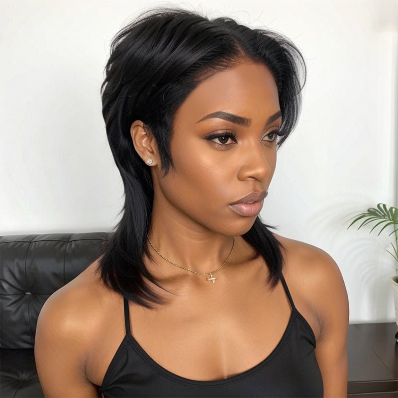 Glueless Pixie Cut 5x5 Lace Closure Wigs Short Straight Bob Wigs With Bangs for Black Women