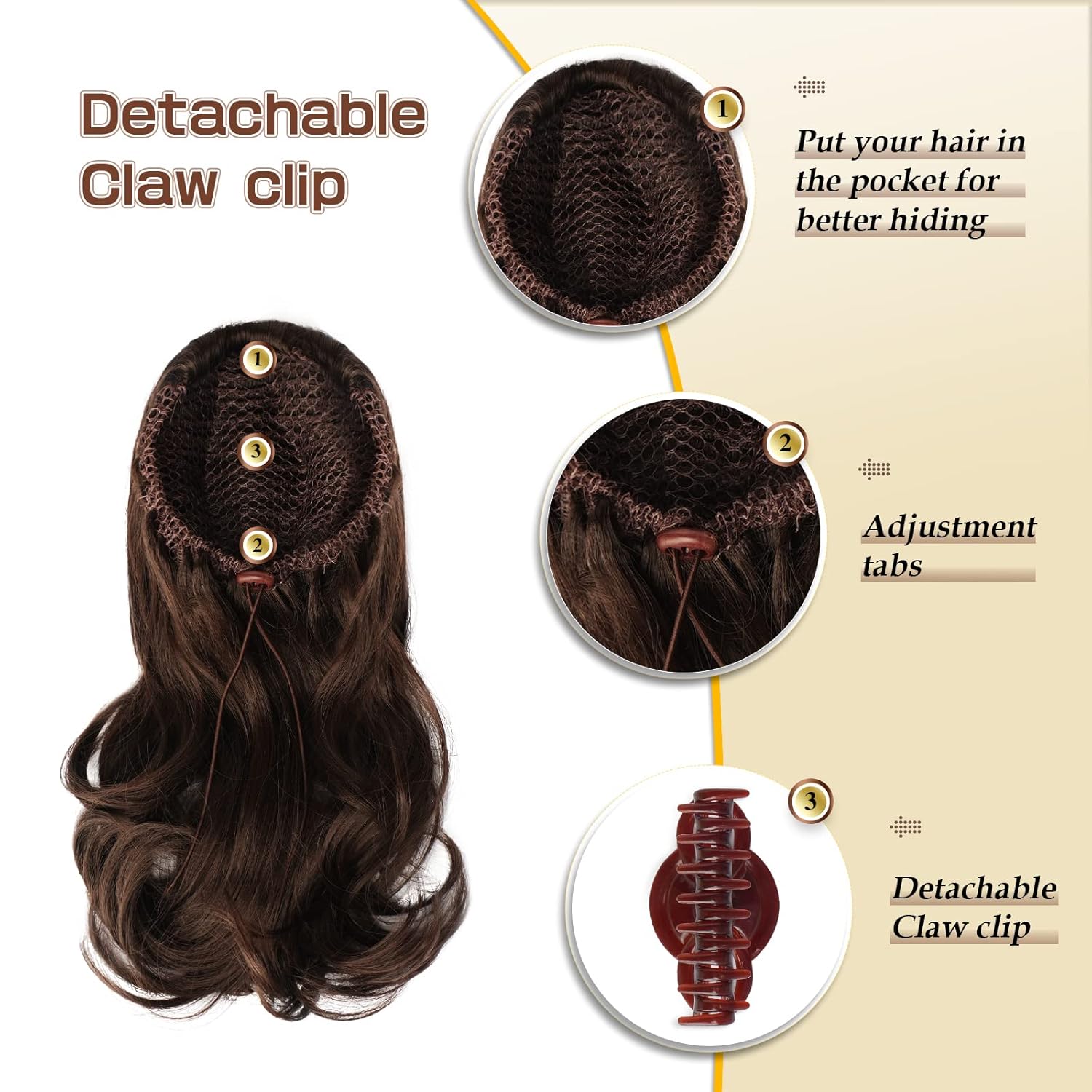 13" Ponytail Extension Long Clip in Claw Hair Extension Human Hair Wig piece