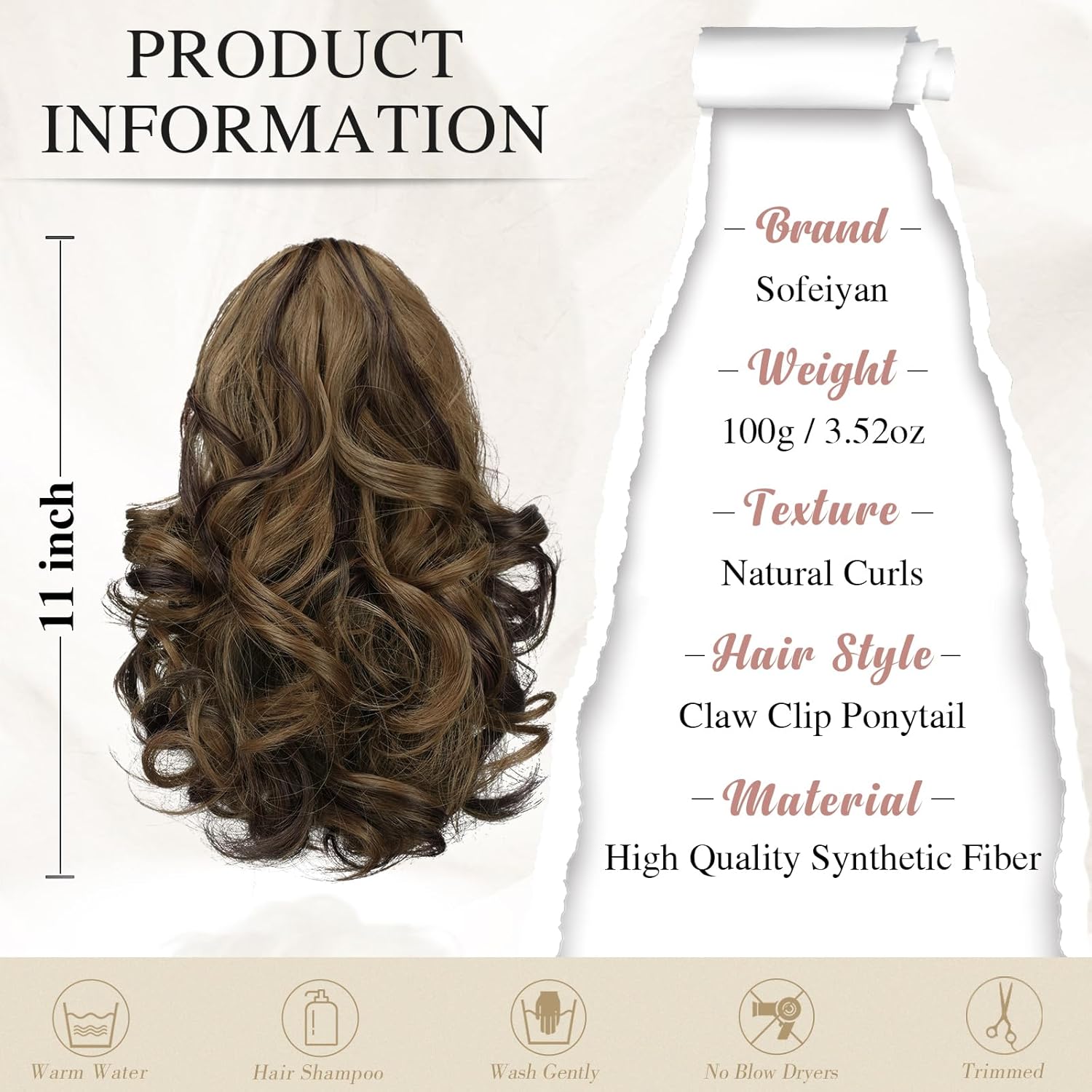 13" Ponytail Extension Long Clip in Claw Hair Extension Human Hair Wig piece