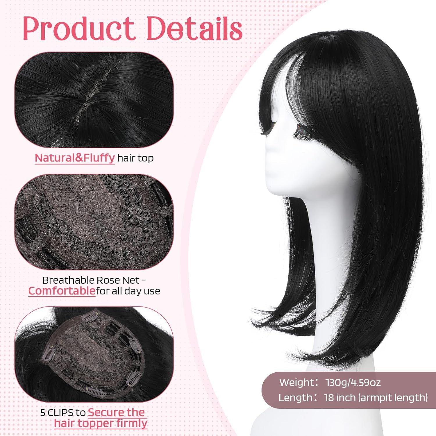 Short Layered Hair Topper with Bangs for Women with Thinning Hair 14 Inch 100% Human Hair Wigs Piece