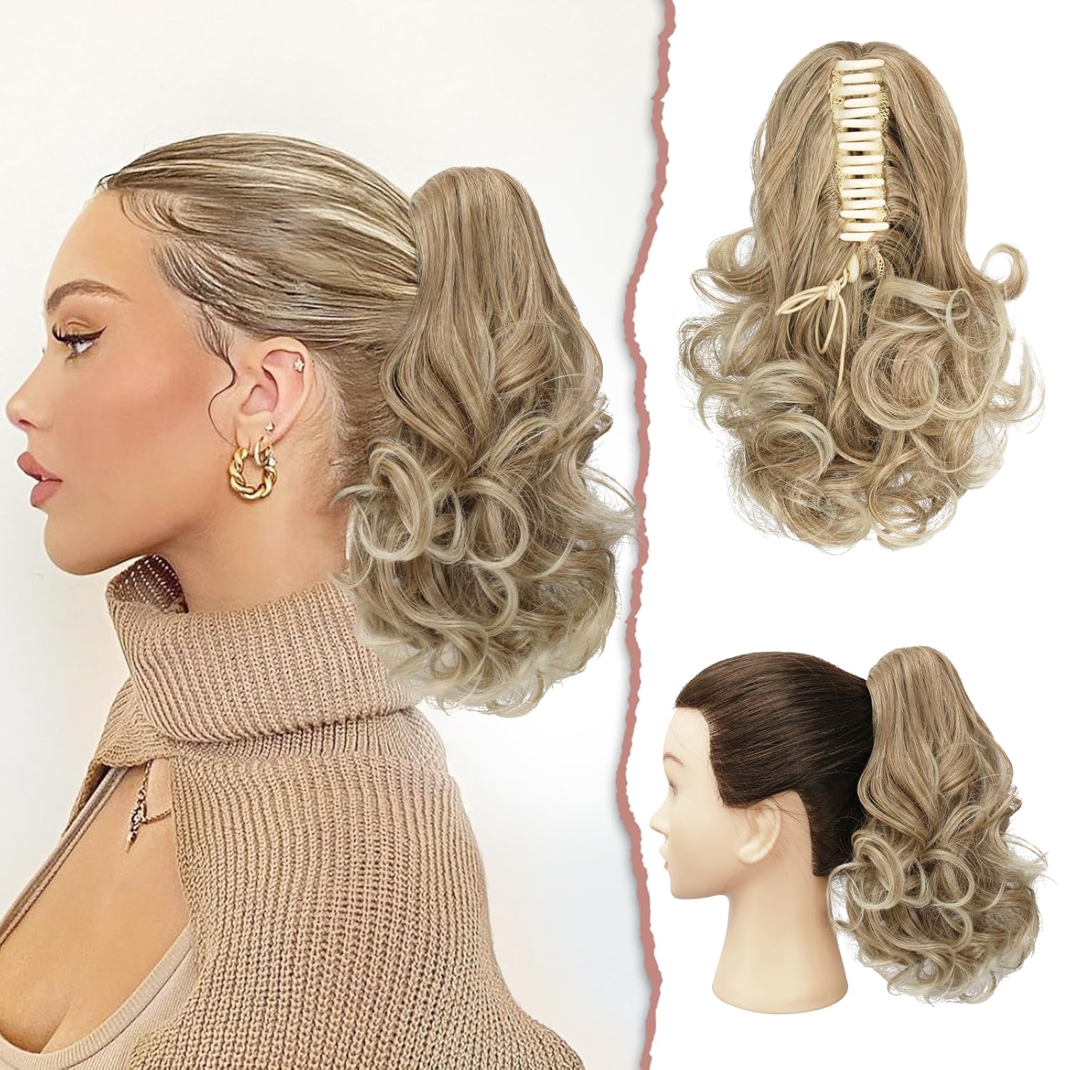 13" Ponytail Extension Long Clip in Claw Hair Extension Human Hair Wig piece