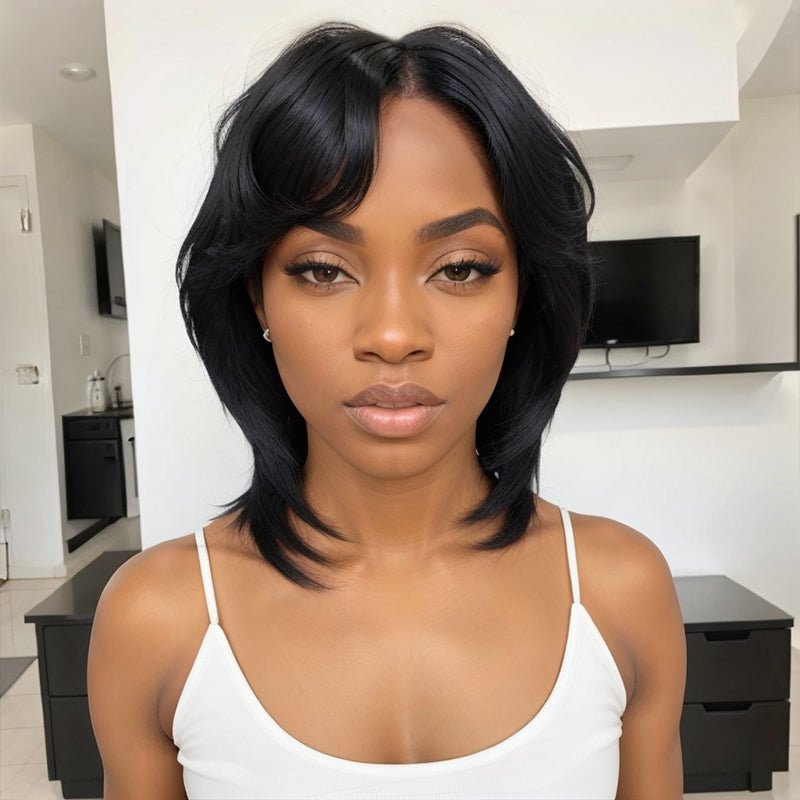 Glueless Pixie Cut 5x5 Lace Closure Wigs Short Straight Bob Wigs With Bangs for Black Women