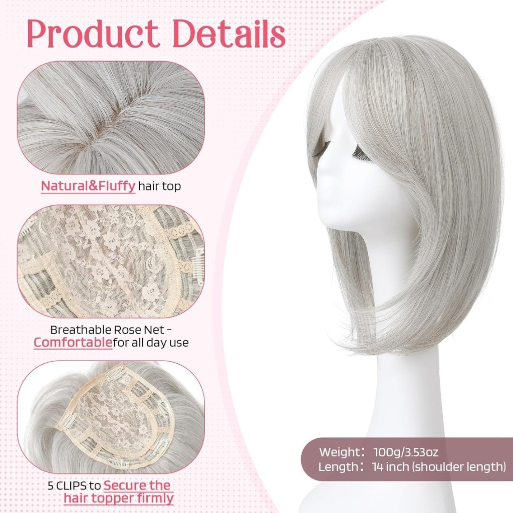 Short Layered Hair Topper with Bangs for Women with Thinning Hair 14 Inch 100% Human Hair Wigs Piece