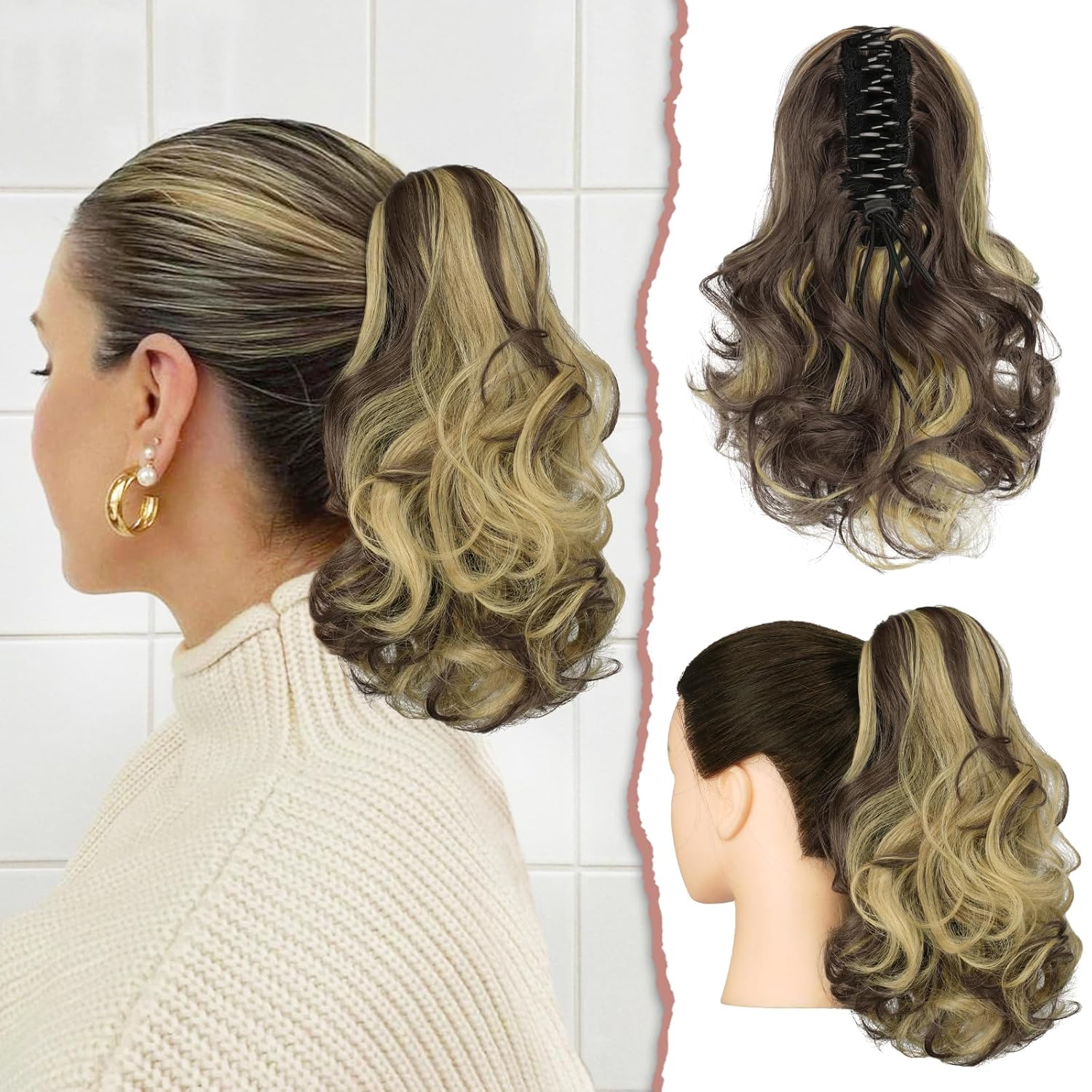 13" Ponytail Extension Long Clip in Claw Hair Extension Human Hair Wig piece