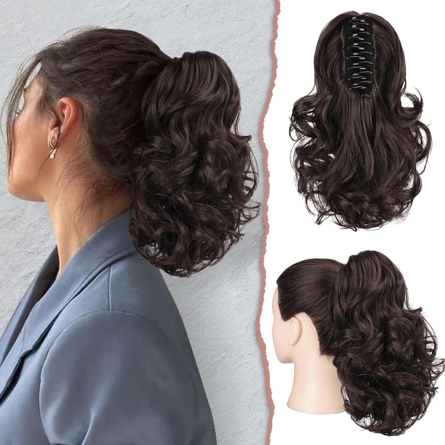 13" Ponytail Extension Long Clip in Claw Hair Extension Human Hair Wig piece