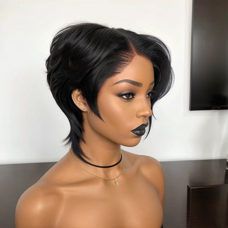 Glueless Pixie Cut 5x5 Lace Closure Wigs Short Straight Bob Wigs With Bangs for Black Women