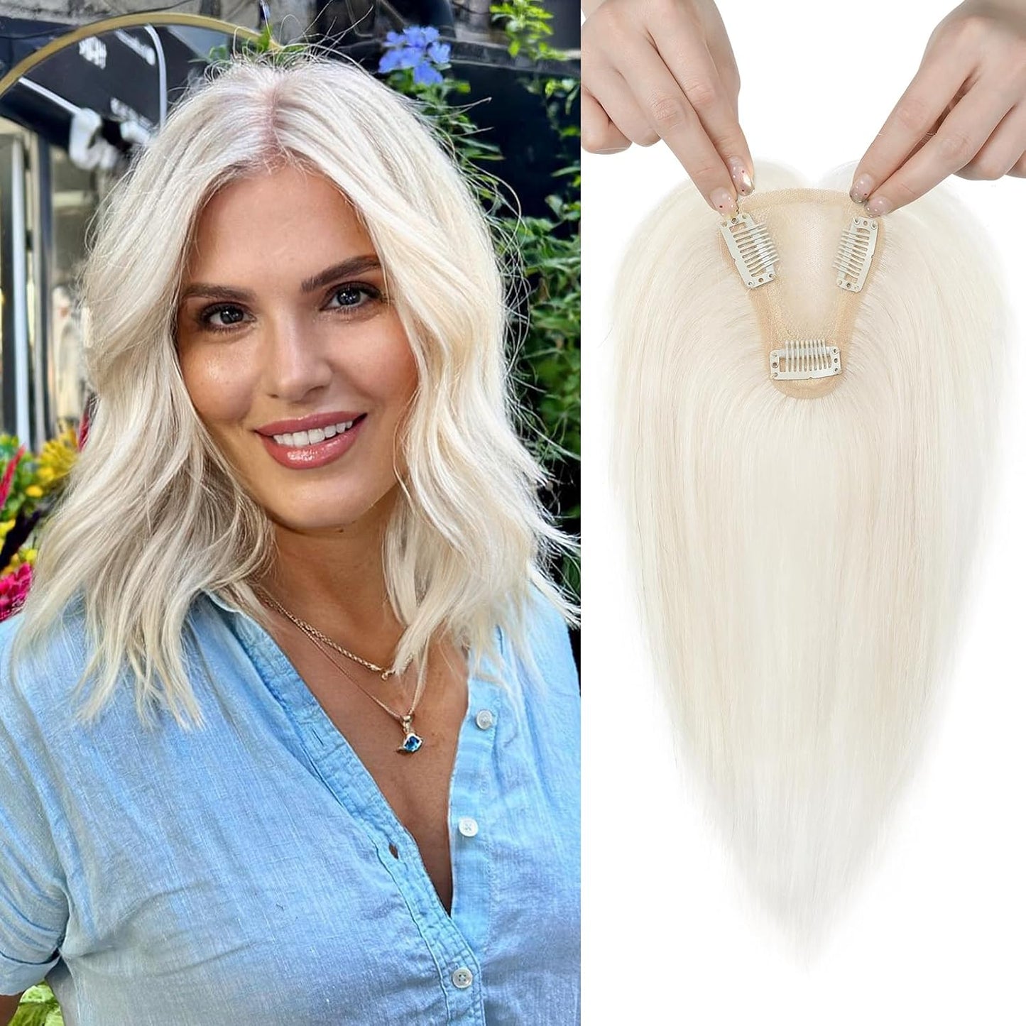 Real Human Hair Topper 10 inch Women Hair Toppers for Thinning Hair Light Grey Wigs
