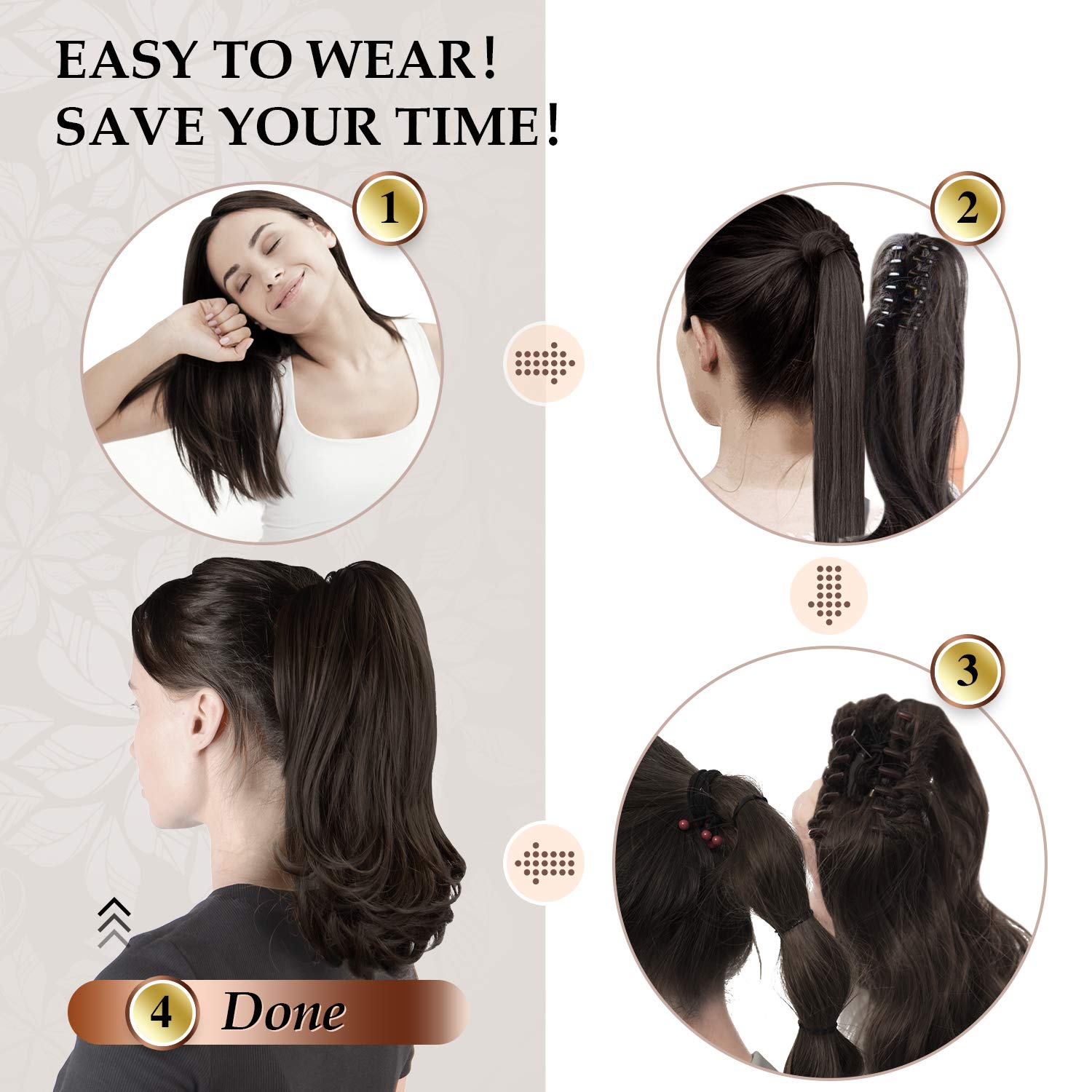 13" Ponytail Extension Long Clip in Claw Hair Extension Human Hair Wig piece