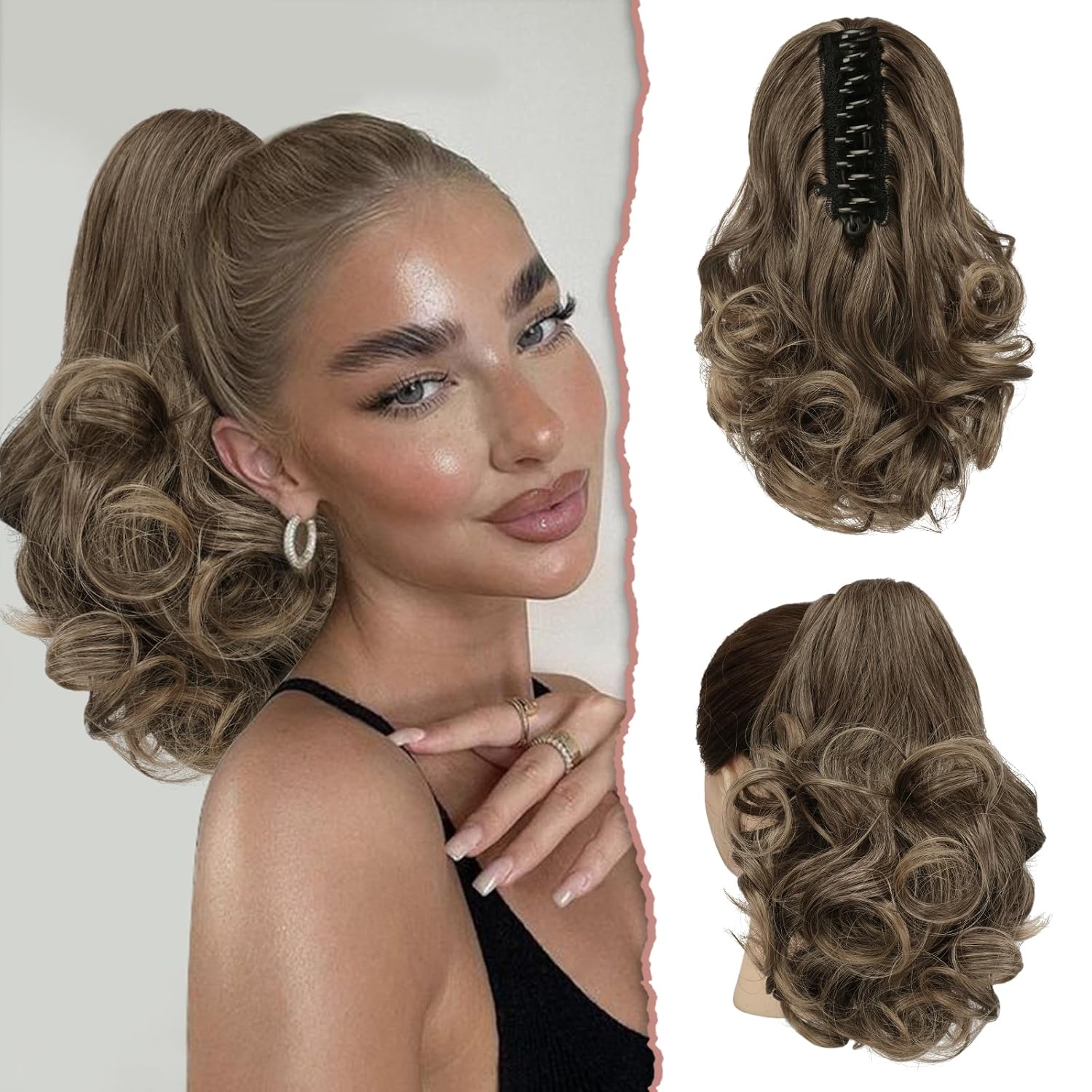 13" Ponytail Extension Long Clip in Claw Hair Extension Human Hair Wig piece